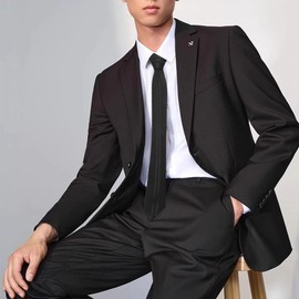 FASELE Men's Necktie, Narrow, Best Cospa Suit, Korean Commute, Accessories, After-party, Fashion, Casual, Office, Business, Everyday, Black