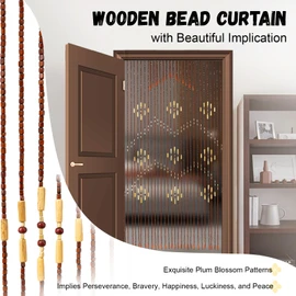 DDBESSIC Wood Beaded Curtain, 31 Lines Bamboo Beaded Curtain 35 x 69In Natural Hanging Door Room Divider for Porch Doorways Bedroom Living Room