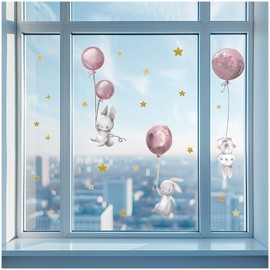 Yabaduu Window Stickers 3 x DIN A4 Sheets Window Film Stickers for Children Bathroom Children's Room Living Room Sticker Waterproof Y076 (10 Rabbits)