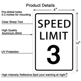 Speed Limit 3 Mph Mini Metal Street Sign Warning Traffic Road Sign 8x12 Inches