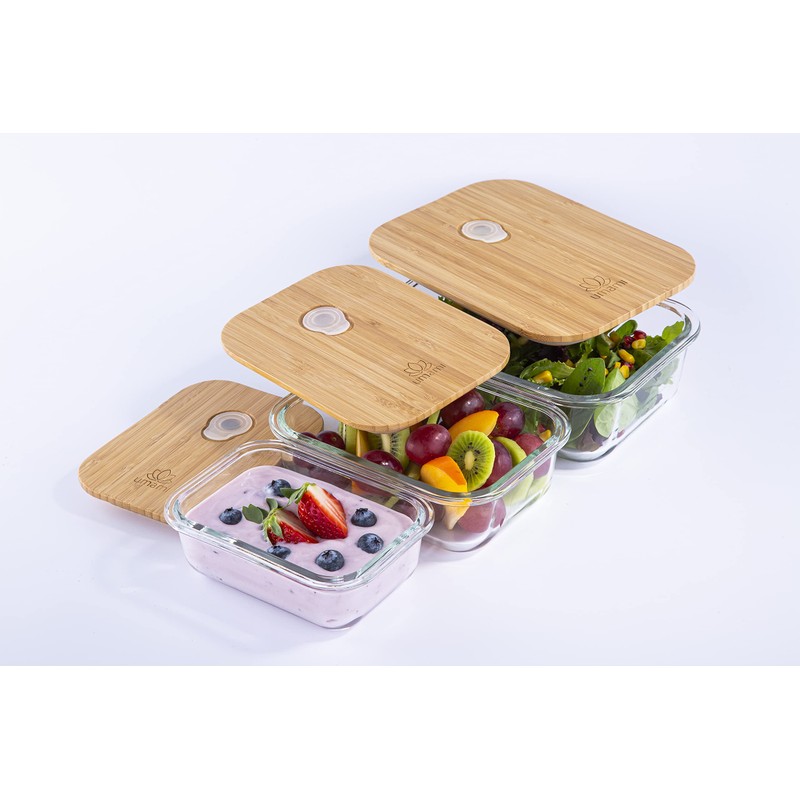 Umami Glass & Bamboo Meal Prep Container Set, 68 oz,