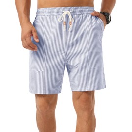 Sailwind Men's Linen Cotton Shorts 7" Elastic Waist Drawstring Casual Summer Beach Shorts