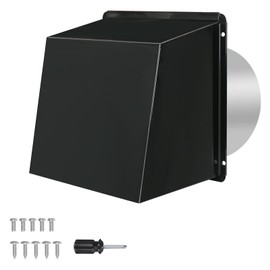 10 Inch Hooded Wall Vent with Screen and Damper, Metal Exhaust Vent Cover Cap, for Exterior Kitchen Range Hood Dryer Ventilation, Outdoor Wall Duct Vent-Cap (Black)