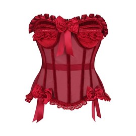 Daisy Corsets Top Drawer Steel Boned Dark Red Mesh & Velvet Underwire Bustier Corset