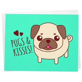 Cute Pug Dog Greeting Card "Pugs & Kisses"