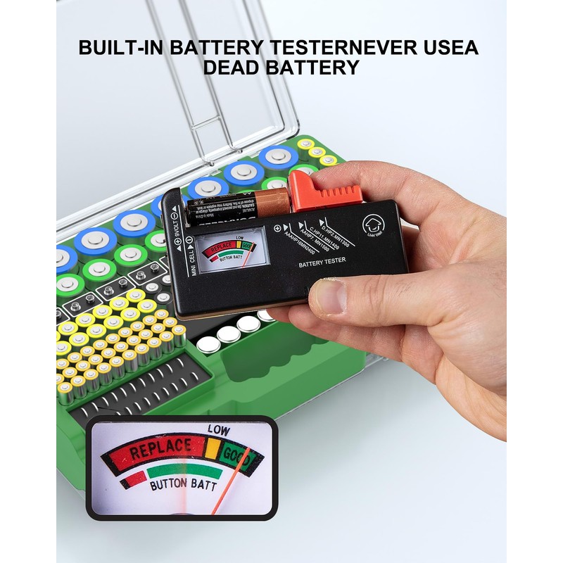 Narotood Battery Organizer Storage Holder Box Case with Tester, Ultra-Large