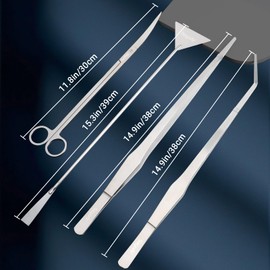 Segarty Longer Aquarium Aquascaping Tools, 4 in 1 Stainless Steel Silver Aquarium Tools Kit for Aquatic Plant Fish Tank, Scraper Spatula Feeding Tweezers Curved Scissors Anti Rust Aquascape Set