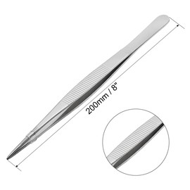 sourcingmap 8-Inch 430 Stainless Steel Straight Pointed Tweezers with Serrated Tip Daily Garden Tool