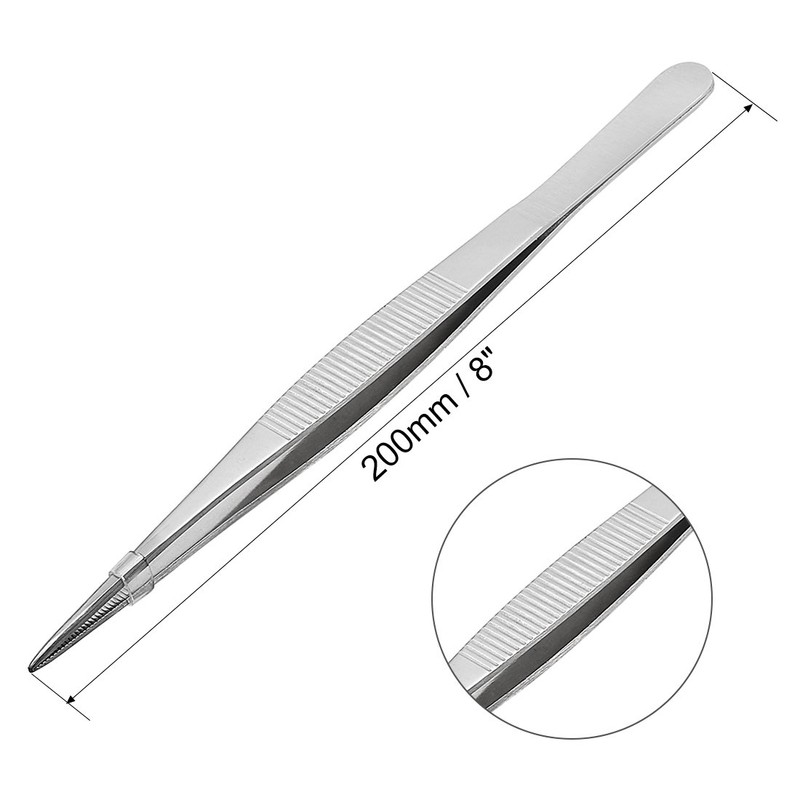 sourcingmap 8-Inch 430 Stainless Steel Straight Pointed Tweezers with Serrated