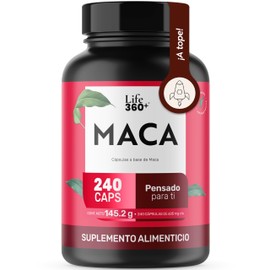 LIFE 360+ Suplemento de Maca 1210 mg, Envase que contiene 240 Cápsulas | Cada porción aporta 1210 mg. Contiene Maca. Ver ingredientes y modo de empleo