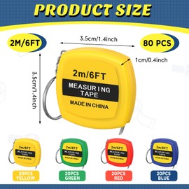 Macarrie 80 Pcs Small Tape Measure Keychains 6 ft/ 2 m Mini Retractable Measuring Tape Bulk with Slide Lock Construction Party Favors for Prize Bag Filler DIY Projects Office Home Use, 4 Colors