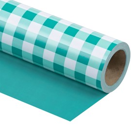 WRAPAHOLIC Reversible Wrapping Paper - Mini Roll - 17 Inch X 33 Feet - Teal and White Plaid Design for Birthday, Holiday, Wedding, Baby Shower
