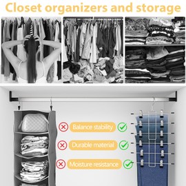 Closet Organizers and Storage-Hanging Closet Organizer-6 Tier-Skirt & Pants Hangers Space Saving-Durable Closet Organization Hangers-Skirt Hangers with Clips-4 Pack Closet Storage-Apartment Essentials