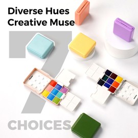 Funto Pocket Watercolor Set, Travel Color Kit, with 9 Colors, Leather Bag, Paint Water Cup, Foldable Palettes, and Mini Watercolor Papers, Mini Paint for Art