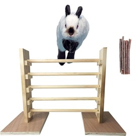 kathson Rabbit Jump Bar, Natural Wood Toy Set Adjustable Height Jump Hurdle Bar Rabbit Exercise Obstacle Training Games