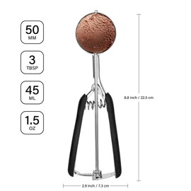 Cookie Scoop 3 Tbsp, TJ POP Professional Stainless Steel Ice Cream Scoop 50 mm, Good Soft Grips, Quick Trigger Release, 45 ml