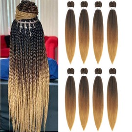 Pre Stretched Braiding Hair Ombre 26 Inch Brown Braiding Hair 8 Packs Easy Braids Hair Yaki Straight Hot Water Setting Synthetic Braiding Hair Extensions for Women