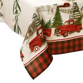 Elrene Home Fashions Vintage Truck Christmas Tree Farm Tablecloth, 60"X84", Rectangle