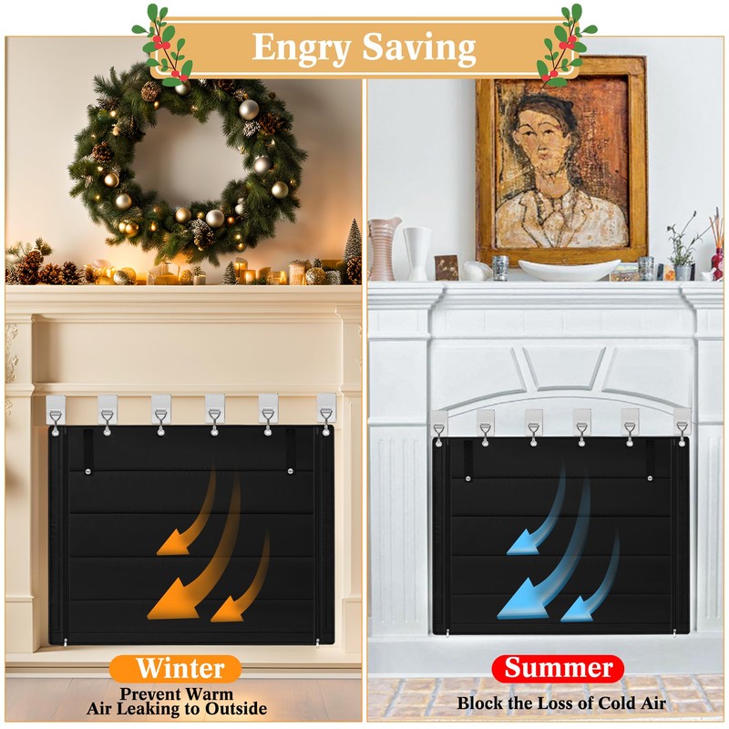 LUCKIPLUS Fireplace Cover, Indoor Fireplace Blanket with Hook & Loop