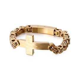 FIGEDY Stainless Steel Cross Bracelet for Men and Women - Large Cross Stylish and Durable Cross Link Stainless Steel Bracelet Gold and Gunmetal Grey - Gold
