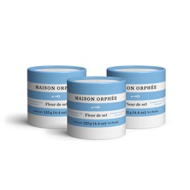 Fleur De Sel, Flaky Sea Salt, w/Potassium, Sodium, Magnesium & Trace Minerals, Identical to Celtic Salt, Non Iodized Salt, Hand Harvested Sea Salt, Grey Salt Flakes, w/o Additive, 3 Pack, 125g Each