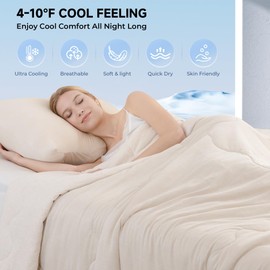 Syalife Cooling Comforter Queen Size, Summer Comforter with Arc-Chill Cooling Fiber, Cool Sleeping Summer Blanket for Night Sweats Hot Sleeper (90" x 90", Beige)