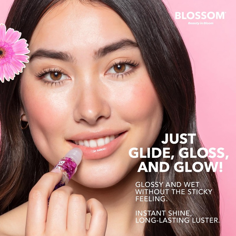 Blossom Roll on Lip Gloss, Scented Clear High Shine Moisturizing
