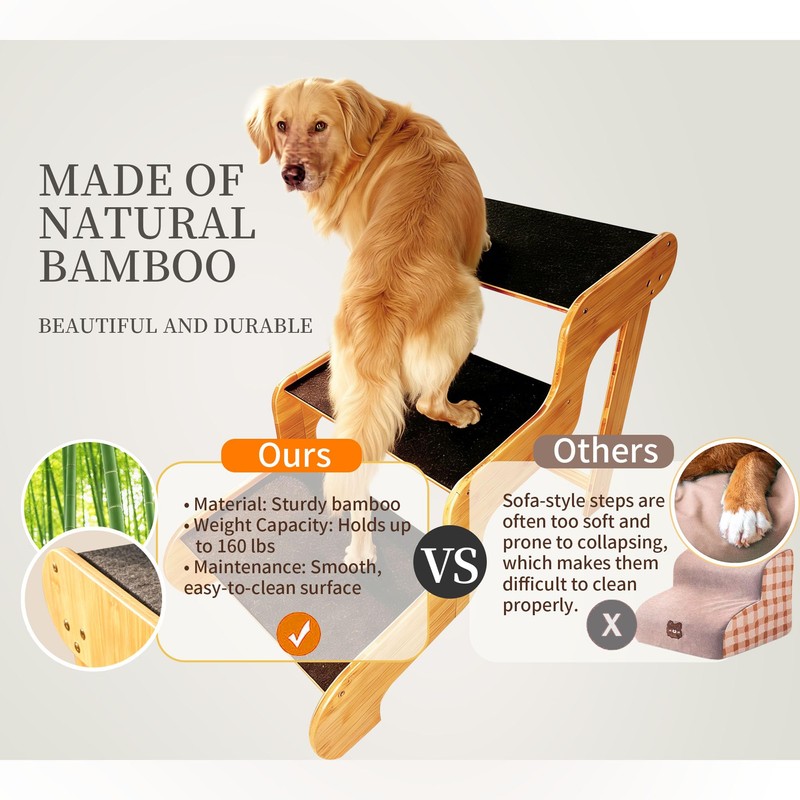Extra Wide Dog Stairs for Large Dogs, 3-Step,Supports Up to
