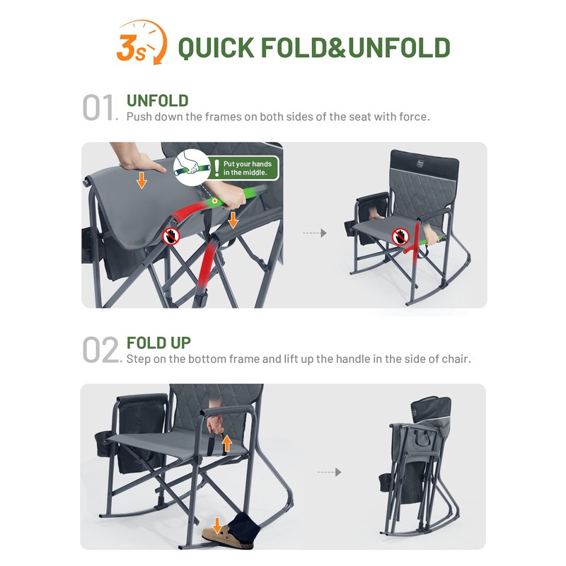 TIMBER RIDGE Folding Oversized Rocking Camping Chair, 400lbs Capacity Portable