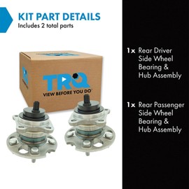 TRQ Rear Left and Right Wheel Bearing and Hub Assembly Set 2 Piece Compatible with 2008-2013 Toyota Highlander Front Wheel Drive