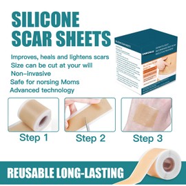 Upgrade Silicone Scar Sheets (1.6" x 120"- 3 Meter), Medical Grade Silicone Scar Tape, Scar Removal Strips for Acne, Burn Scars C-Section & Keloid Surgery Scars Sheets Treatment Sheets