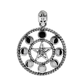 Moon Phase Pendant - Sterling Silver Moon Pentacle Pentagram Jewelry - 1 Inch Diameter