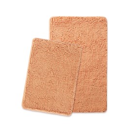 Yeaban Bathroom Rugs Sets 2 Piece – Thick Chenille Bath Mats | Absorbent and Washable Bath Rug Non-Slip, Plush Rugs for Bathroom, Shower, Sink(Peach, 17"x24" and 20"x32")