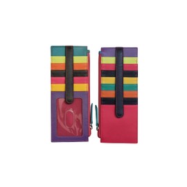 ili New York Long Double Sided Slim Wallet, RFID Blocking Card Holder with ID Window and Side Zip Pocket for Men and Women, Black Brights