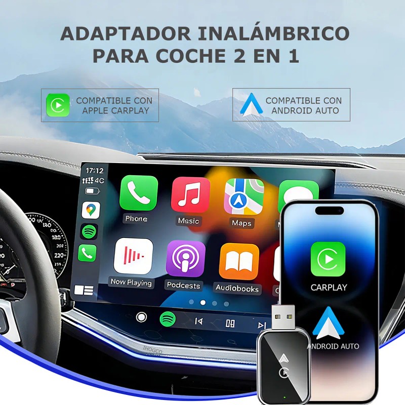 Adaptador Inalámbrico USB CarPlay Android Auto iHogco 2 en 1