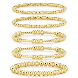 Gold Bracelets for Women, 14K Gold Plated Beaded Bracelets Stretch Stackable Bead Ball Bracelet Set Elastic Stack Jewelry Bracelets for Women Girls