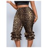 WDIRARA Women's Plus Size Leopard Print Layered Ruffle Skinny Capri
