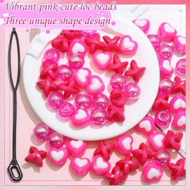 VENOFEN 60PCS Pink Heart Hair Beads for Braids AB Color Round Loc Dreadlock Bead Hair Jewelry 3 Styles Bead Accessories Cute Acrylic Hair Decorations for Kids Girls