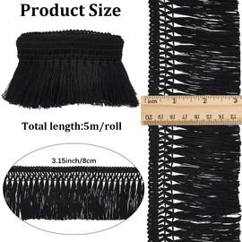 GORGECRAFT 5m 7.5cm Cotton Tassel Fringe Trim Black Sewing Lace Trim Ribbons Boho Vintage Long Fringe Trim for Sewing Edging Trimming Curtain Blanket Hanging Rugs Clothing Home Decoration