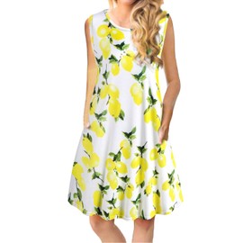 Tanst Sky Petite Dresses with Pockets for Women, Juniors Teen Semi Formal Shift Dress Summer Sleeve Tunic Sundresses with Pockets Flowy Knee Length Party Outfits Lemon S