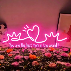 HFHungkeong Best Mom Neon Sign,Happy Mother's Day Neon Sign Custom LED Dimmable Light Up Sign 5V USB Power with Dimmer for Mom Home Wall Decor Holiday