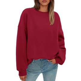 PRETTYGARDEN Sweatshirts for Women Oversized Crewneck Fleece Pullover Long Sleeve Tops Comfy 2025 Fall Winter Fashion Outfits (Red,Medium)