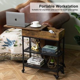 Hadulcet End Table with Charging Station, Couch End Tables Rotating Top Skinny Nightstand with Outlet for Living Room Bedroom Rustic Brown