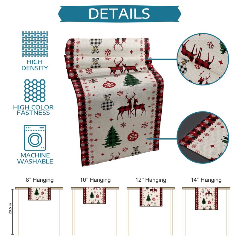 Christmas Table Runner Cotton Linen Dresser Scarves 70In Long, Farm