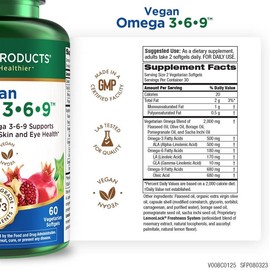 Purity Products - Fórmula Vegana Omega 3-6-9, Complejo de Ácidos Grasos Esenciales, 60 Cápsulas