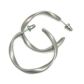 Loralyn Designs Silver Twisted Metal Round Stud Hoop Earrings 1.4 Inch Stainless Steel Satin