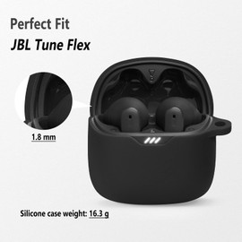 Geiomoo Silicone Case for JBL Tune Flex, Protective Cover with Carabiner (Black)
