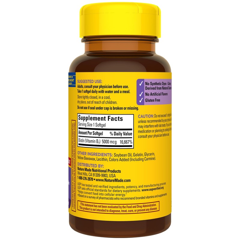 Nature Made Maximum Strength Biotin 5000 mcg, Dietary Supplement may
