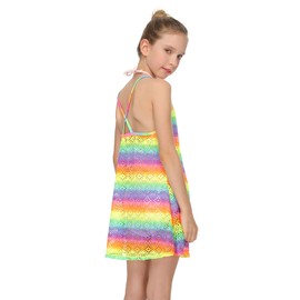 Jimmy Baha·mas Swimsuit Cover Up for Girls Little Kids Girl's Beach Crochet Mesh Crossback Swim Cover Up Dress (shencaise, L)