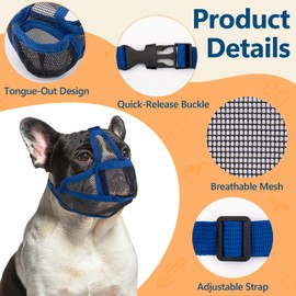 Coppthinktu Short Snout Dog Muzzle, Breathable Mesh French Bulldog Muzzle Full Pant Muzzles for Pitbull, Soft Flat Face Dog Muzzles for Shih Tzu Pug Prevent Biting Allow Pant & Drink (Blue L)